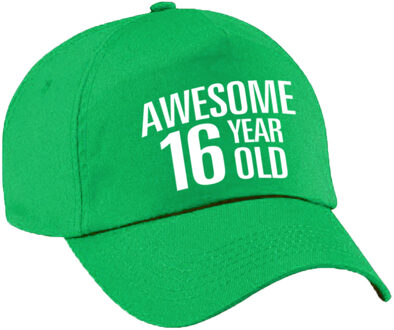 Bellatio Decorations Awesome 16 year old verjaardag pet / cap groen voor dames en heren - baseball cap - verjaardags cadeau - petten / caps