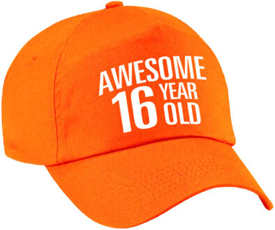 Bellatio Decorations Awesome 16 year old verjaardag pet / cap oranje voor dames en heren