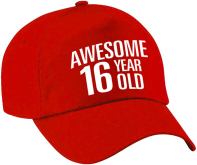 Bellatio Decorations Awesome 16 year old verjaardag pet / cap rood voor dames en heren - baseball cap - verjaardags cadeau - petten / caps