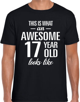 Bellatio Decorations Awesome 17 year / 17 jaar cadeau t-shirt zwart heren M