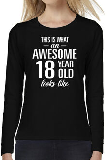 Bellatio Decorations Awesome 18 year / 18 jaar cadeau shirt long sleeves zwart dames 2XL