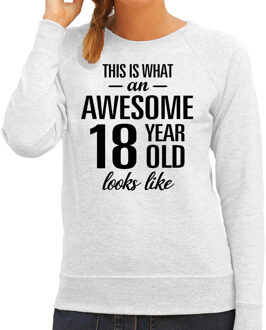 Bellatio Decorations Awesome 18 year / 18 jaar cadeau sweater / trui grijs dames L