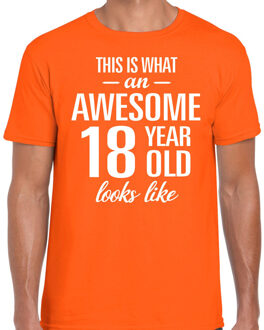 Bellatio Decorations Awesome 18 year / 18 jaar cadeau t-shirt oranje heren 2XL