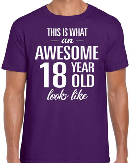 Bellatio Decorations Awesome 18 year / 18 jaar cadeau t-shirt paars heren 2XL