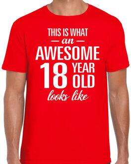 Bellatio Decorations Awesome 18 year / 18 jaar cadeau t-shirt rood heren 2XL