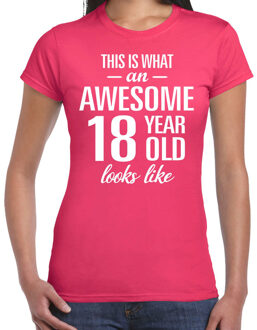 Bellatio Decorations Awesome 18 year / 18 jaar cadeau t-shirt roze dames 2XL