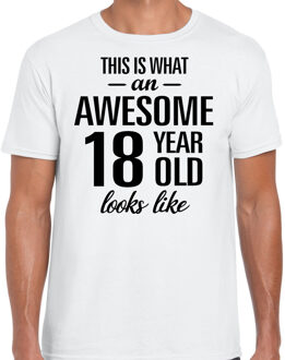 Bellatio Decorations Awesome 18 year / 18 jaar cadeau t-shirt wit heren 2XL