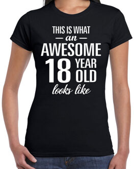 Bellatio Decorations Awesome 18 year / 18 jaar cadeau t-shirt zwart dames L