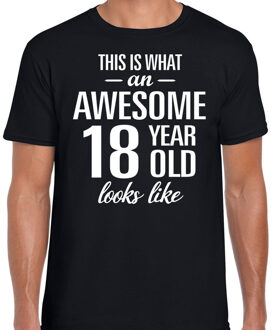 Bellatio Decorations Awesome 18 year / 18 jaar cadeau t-shirt zwart heren 2XL