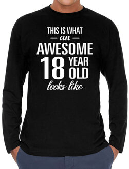 Bellatio Decorations Awesome 18 year / 18 jaar cadeaushirt long sleeves zwart heren 2XL