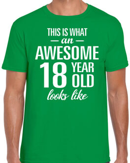 Bellatio Decorations Awesome 18 year - geweldige 18 jaar - t-shirt - groen - heren - Verjaardag cadeau