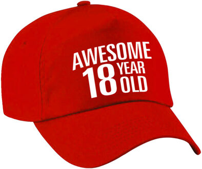 Bellatio Decorations Awesome 18 year old verjaardag pet / cap rood voor dames en heren - baseball cap - verjaardags cadeau - petten / caps