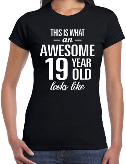 Bellatio Decorations Awesome 19 year / 19 jaar cadeau t-shirt zwart dames L