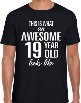 Bellatio Decorations Awesome 19 years - geweldig 19 jaar cadeau t-shirt - zwart - voor heren - Verjaardag cadeau