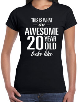 Bellatio Decorations Awesome 20 year / 20 jaar cadeau t-shirt zwart dames 2XL