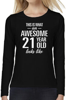 Bellatio Decorations Awesome 21 year / 21 jaar cadeau shirt long sleeves zwart dames 2XL