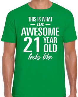 Bellatio Decorations Awesome 21 year / 21 jaar cadeau t-shirt groen heren 2XL