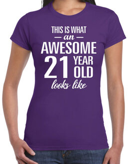 Bellatio Decorations Awesome 21 year / 21 jaar cadeau t-shirt paars dames 2XL