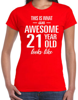 Bellatio Decorations Awesome 21 year / 21 jaar cadeau t-shirt rood dames 2XL