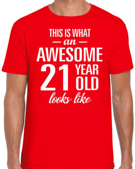 Bellatio Decorations Awesome 21 year / 21 jaar cadeau t-shirt rood heren 2XL