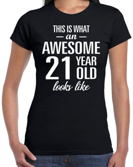 Bellatio Decorations Awesome 21 year / 21 jaar cadeau t-shirt zwart dames 2XL