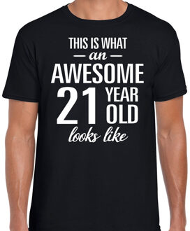 Bellatio Decorations Awesome 21 year / 21 jaar cadeau t-shirt zwart heren 2XL