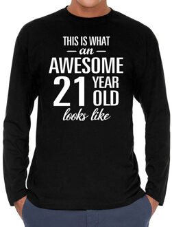 Bellatio Decorations Awesome 21 year / 21 jaar cadeaushirt long sleeves zwart heren 2XL