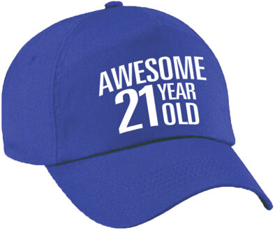 Bellatio Decorations Awesome 21 year old verjaardag pet / cap blauw voor dames en heren - baseball cap - verjaardags cadeau - petten / caps