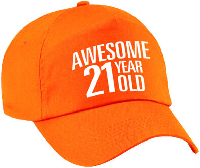 Bellatio Decorations Awesome 21 year old verjaardag pet / cap oranje voor dames en heren - baseball cap - verjaardags cadeau - petten / caps