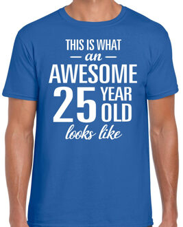 Bellatio Decorations Awesome 25 year / 25 jaar cadeau t-shirt blauw heren 2XL