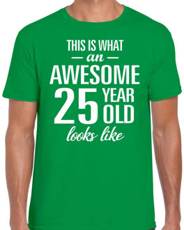 Bellatio Decorations Awesome 25 year / 25 jaar cadeau t-shirt groen heren 2XL