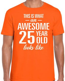 Bellatio Decorations Awesome 25 year / 25 jaar cadeau t-shirt oranje heren 2XL