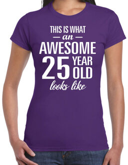 Bellatio Decorations Awesome 25 year / 25 jaar cadeau t-shirt paars dames L