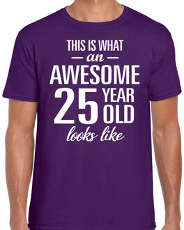 Bellatio Decorations Awesome 25 year / 25 jaar cadeau t-shirt paars heren 2XL