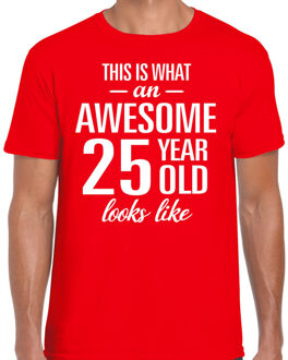 Bellatio Decorations Awesome 25 year / 25 jaar cadeau t-shirt rood heren 2XL