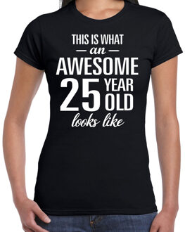 Bellatio Decorations Awesome 25 year / 25 jaar cadeau t-shirt zwart dames 2XL