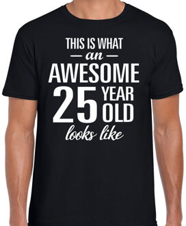 Bellatio Decorations Awesome 25 year / 25 jaar cadeau t-shirt zwart heren 2XL