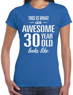 Bellatio Decorations Awesome 30 year / 30 jaar cadeau t-shirt blauw dames L