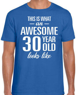 Bellatio Decorations Awesome 30 year / 30 jaar cadeau t-shirt blauw heren 2XL