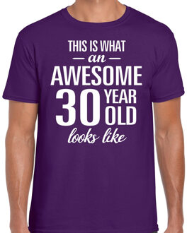 Bellatio Decorations Awesome 30 year / 30 jaar cadeau t-shirt paars heren