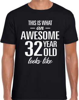 Bellatio Decorations Awesome 32 year / 32 jaar cadeau t-shirt zwart heren 2XL