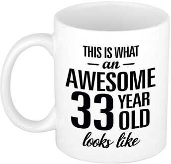 Bellatio Decorations Awesome 33 year cadeau mok / beker 300 ml Wit