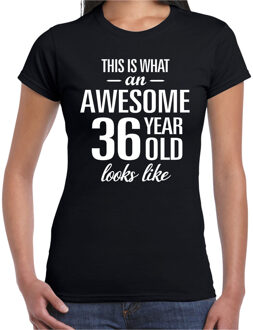 Bellatio Decorations Awesome 36 year / 36 jaar cadeau t-shirt zwart dames L