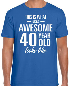 Bellatio Decorations Awesome 40 year / 40 jaar cadeau t-shirt blauw heren
