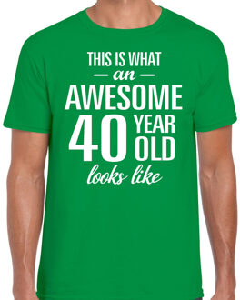 Bellatio Decorations Awesome 40 year / 40 jaar cadeau t-shirt groen heren 2XL