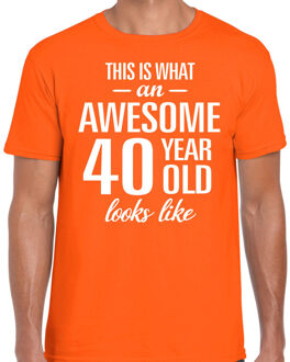 Bellatio Decorations Awesome 40 year / 40 jaar cadeau t-shirt oranje heren 2XL