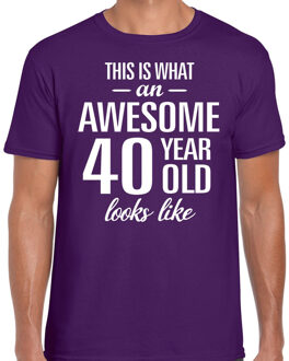 Bellatio Decorations Awesome 40 year / 40 jaar cadeau t-shirt paars heren 2XL