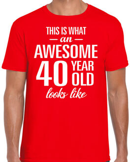 Bellatio Decorations Awesome 40 year / 40 jaar cadeau t-shirt rood heren 2XL