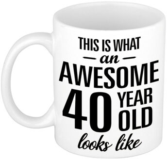 Bellatio Decorations Awesome 40 year - verjaardag cadeau koffiemok - beker - wit - 330 ml - 40 jaar geworden