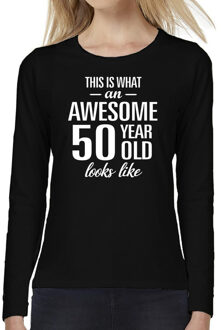 Bellatio Decorations Awesome 50 year / 50 jaar cadeau shirt long sleeves zwart dames 2XL